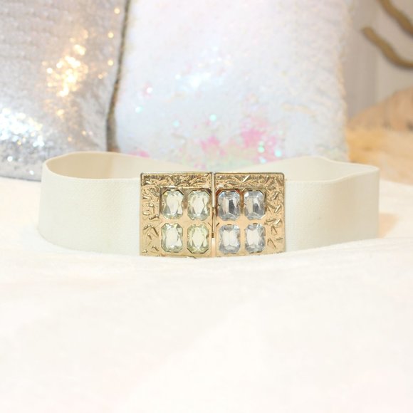 ?Vogue Couture Vintage 1980s Elastic Wide Chunky Bling Rhinestone Cinch Belt ?